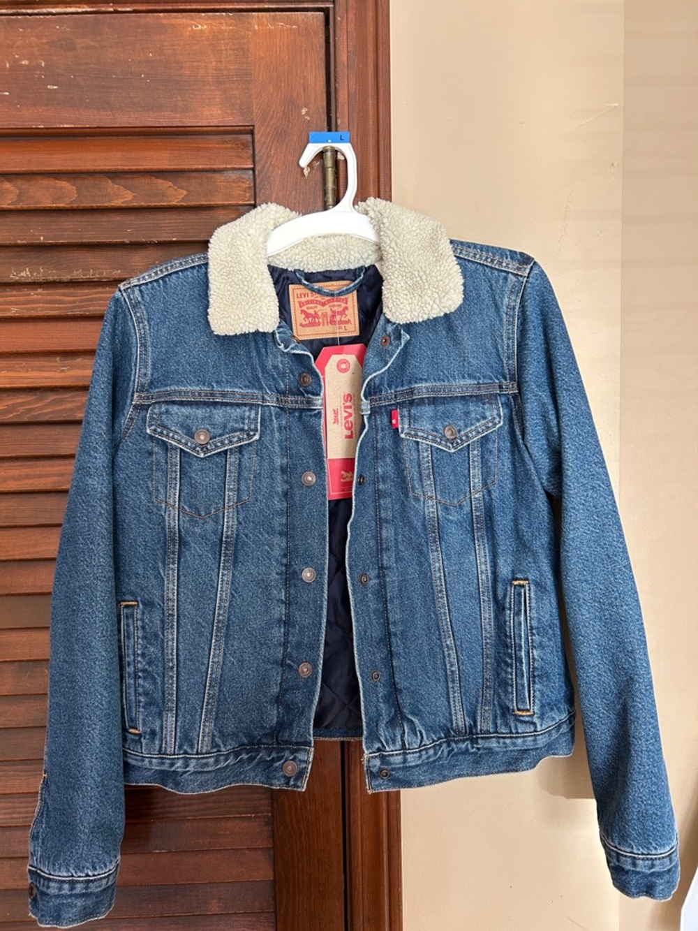 Levi's Blue Denim Jacket with Cream Sherpa Collar